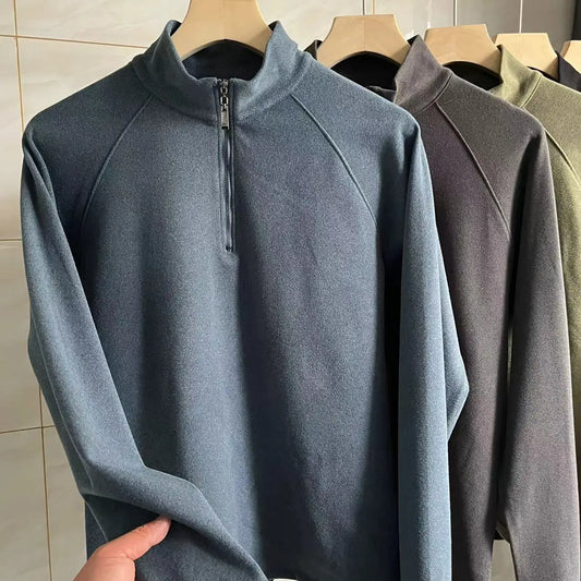 Soft Skin-Friendly Men's Long Sleeve Base shirt Double-Sided Velvet f-Zip Autumn Winter Fashionable Top Modern