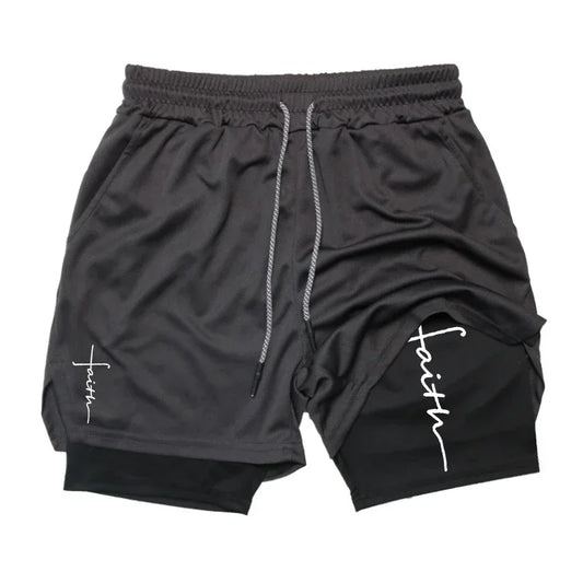 Cross Graphic 2 in 1 Workout Running Shorts for Men Christian Gym Performance Shorts with Phone Pocket Towel Loop Active Wear