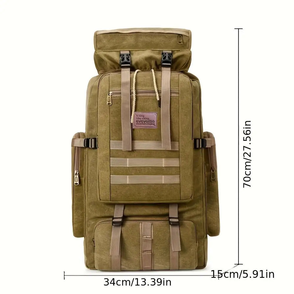 1pc 90L Hiking Daypack Backpack Canvas Hydration Pack for Men and Women Climbing Outdoor Sport Large Capacity