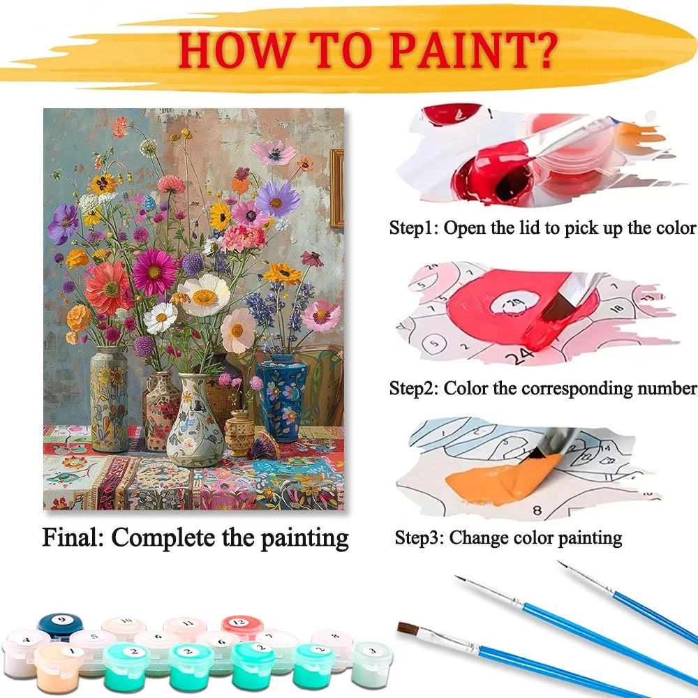 Flower Paint By Numbers For Adult Diy Art Landscape Craft Kit HandPainted On Canvas Home Decor Picture  Valentines Gift