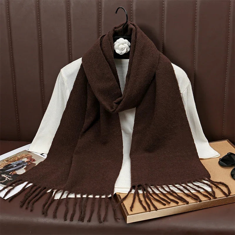 New Winer Warm Cashmere Scarf for Women Fashion Solid Thick Blanket Pashmina Shawl Wrap Female Bufanda Echarpe Foulard 2025