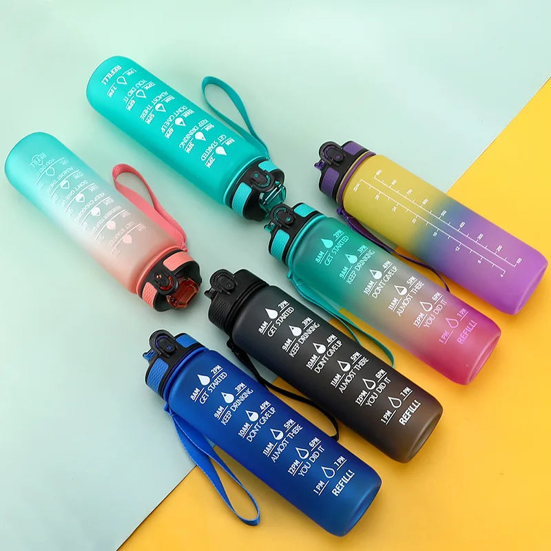 1 Liter Large Capacity Sports Water Bottle with Time-Tracking Straw Leak Proof Locking Flip Cover for Outdoor Fitness