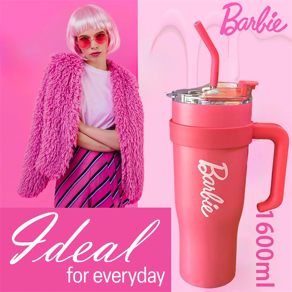 Miniso Barbie 54 Oz Stainless Steel Straw Cup Thermocooler 1600ml Vacuum Flask With Handle And Straw Double-Walled Water Cup