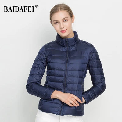 Women Short Puffer Jacket 2026 New Fashion Stand Collar Lightweight Water-Resistant Packable Female Down Parka Casual Coat