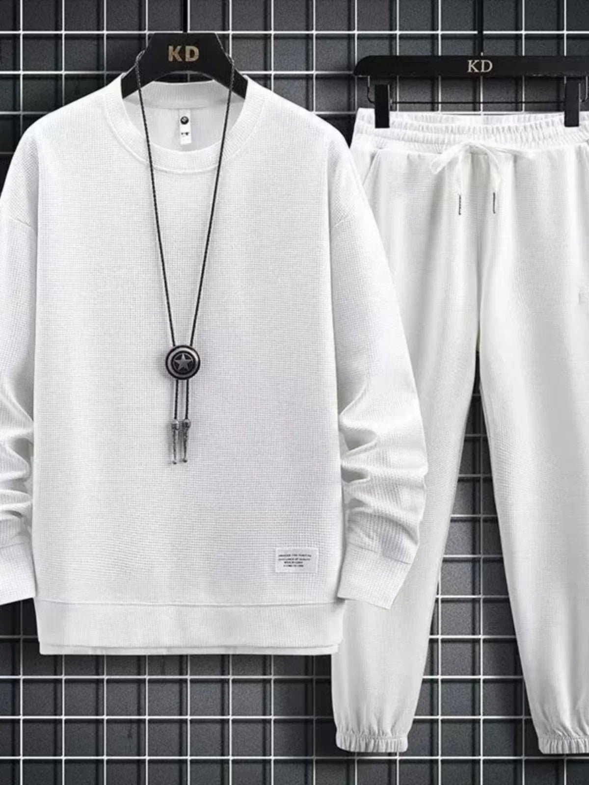 Men's Casual Sportswear Long Sleeve T-Shirt And Pants Set Spring, Autumn/Winter Cotton Plaid Fashionable Youth Outfit Long Pants