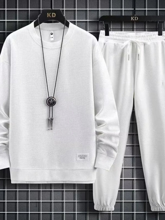 Men's Casual Sportswear Long Sleeve T-Shirt And Pants Set Spring, Autumn/Winter Cotton Plaid Fashionable Youth Outfit Long Pants