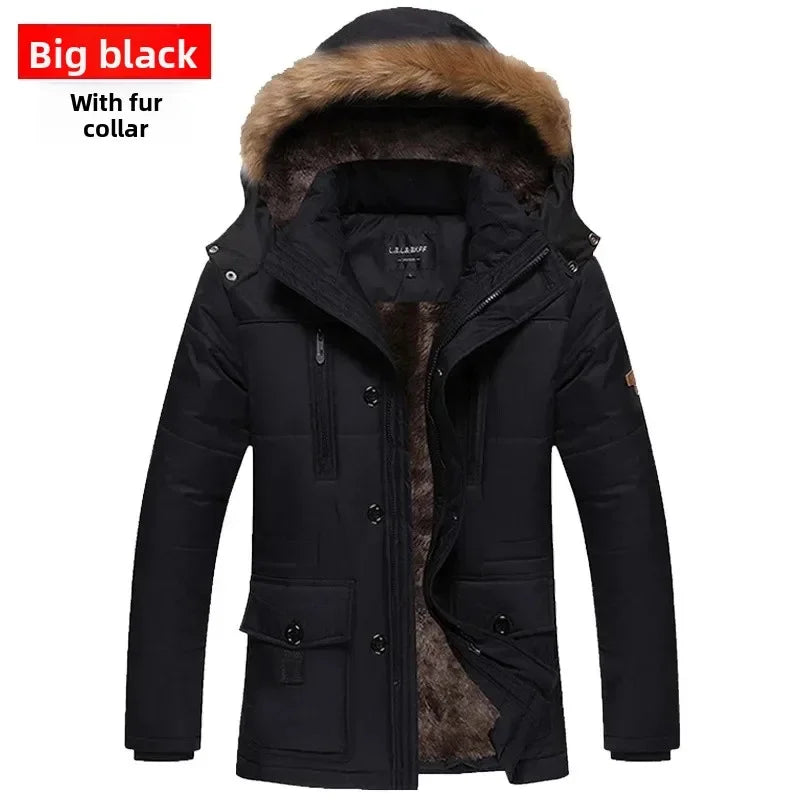 Thickened Casual Cotton Jacket Men's Warm Coat Long Style Leisure Fashion Outerwear Big Size Comfortable Winter Outerwear