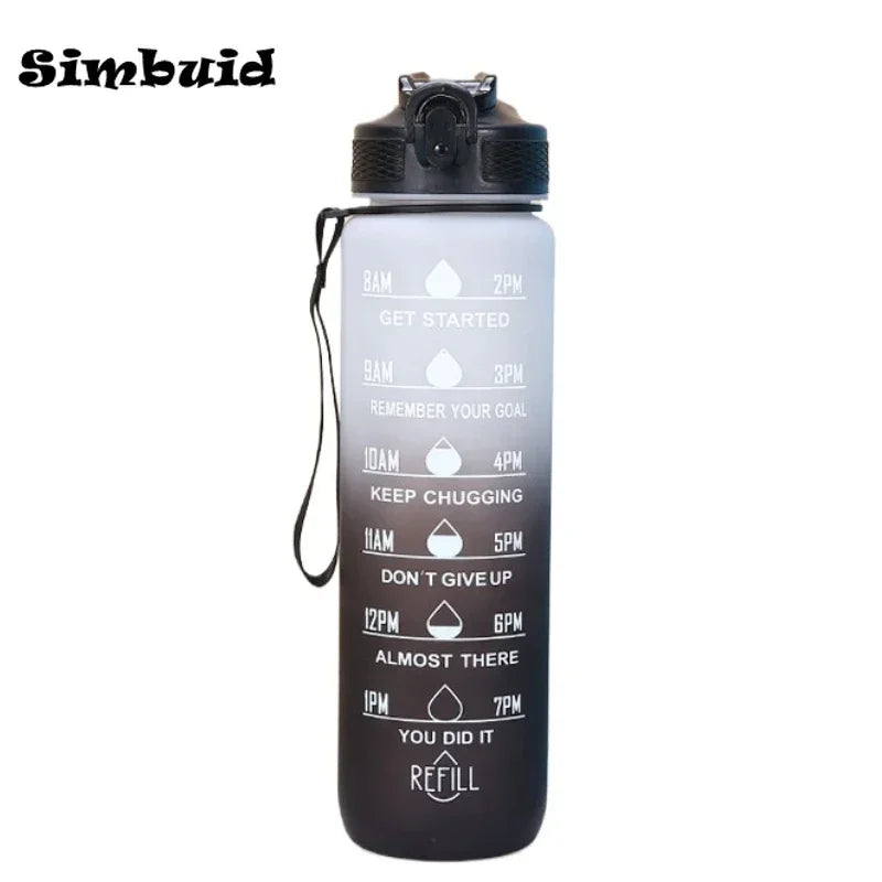 1 Liter Large Capacity Sports Water Bottle with Time-Tracking Straw Leak Proof Locking Flip Cover for Outdoor Fitness