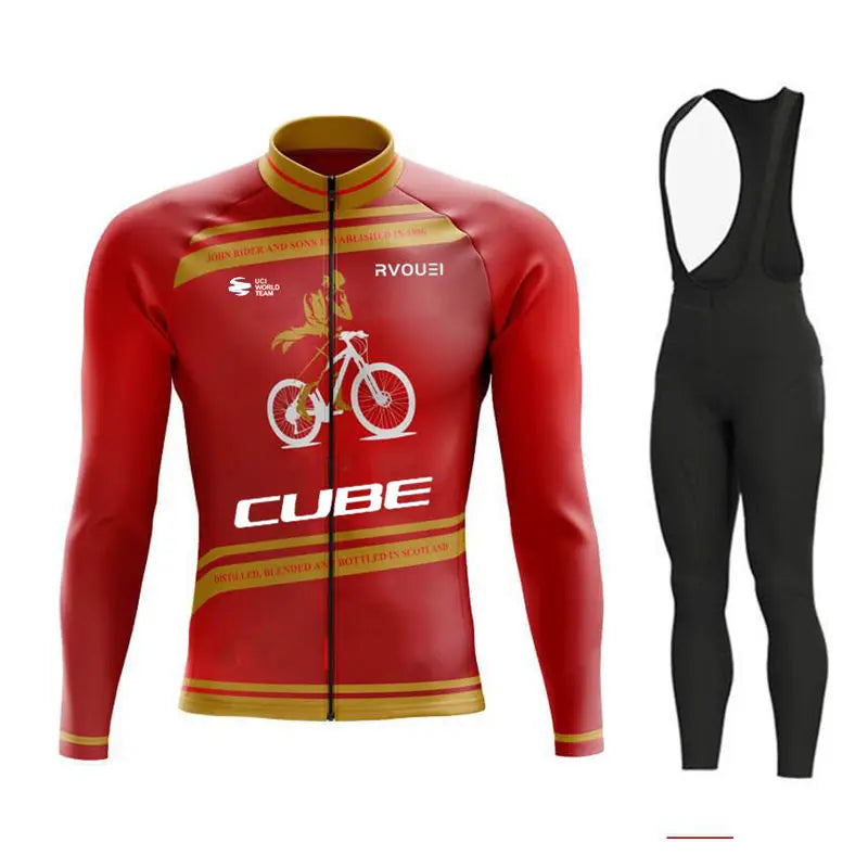 Cube Team Breathable Long Sleeve Men Cycling Jersey Set MTB Bike Clothing Autumn Bicycle Clothes