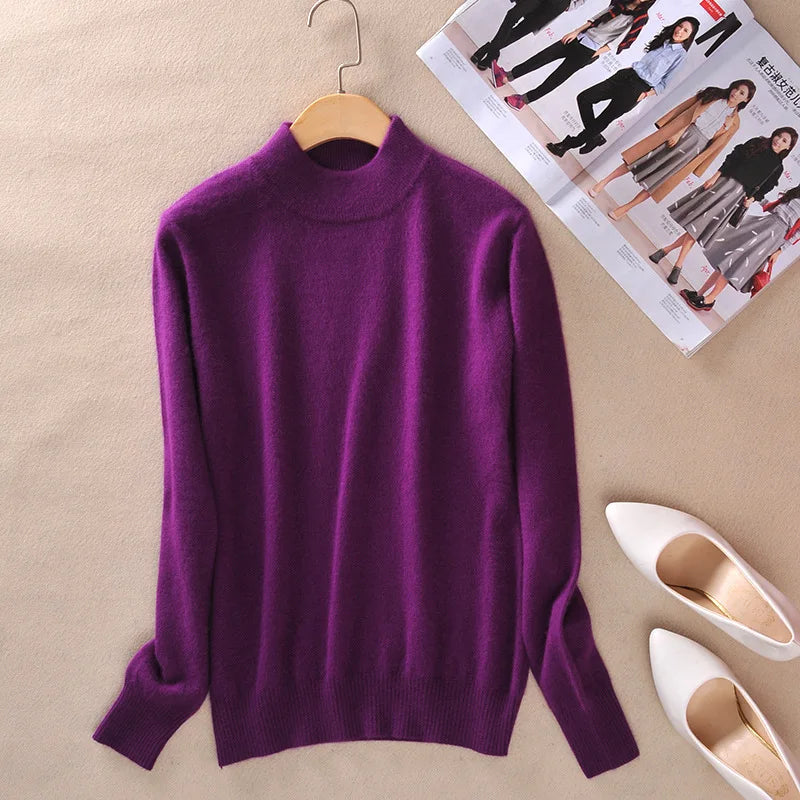 18 Colors Women Cashmere Sweater Pullovers Long Sleeve Pull Femme Half Turtleneck Pullover Women Jumpers