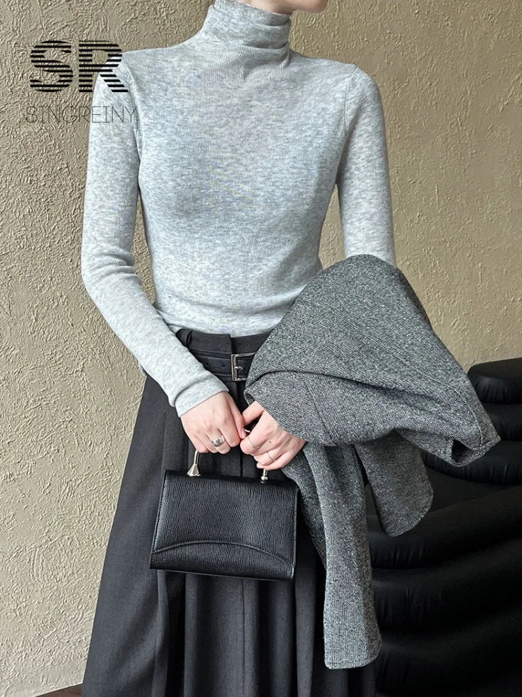 Winter Wool Basics Knitted Top 2026 Women Turtleneck Long Sleeves Slim Warm Pullovers Autumn Solid Cashmere Sweater