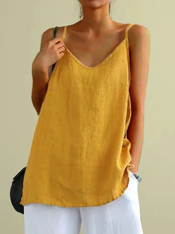 Women's Summer Thin Cotton Linen Style Camisole Fashion Sling Tops T-shirt Women Clothing Casual Tank Top Streetwear