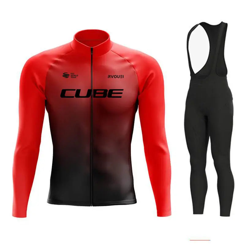 Breathable Team Long Sleeve Cycling Jersey Set Bib Pants  Bicycle Clothing MTB Bike Uniform Men Clothes
