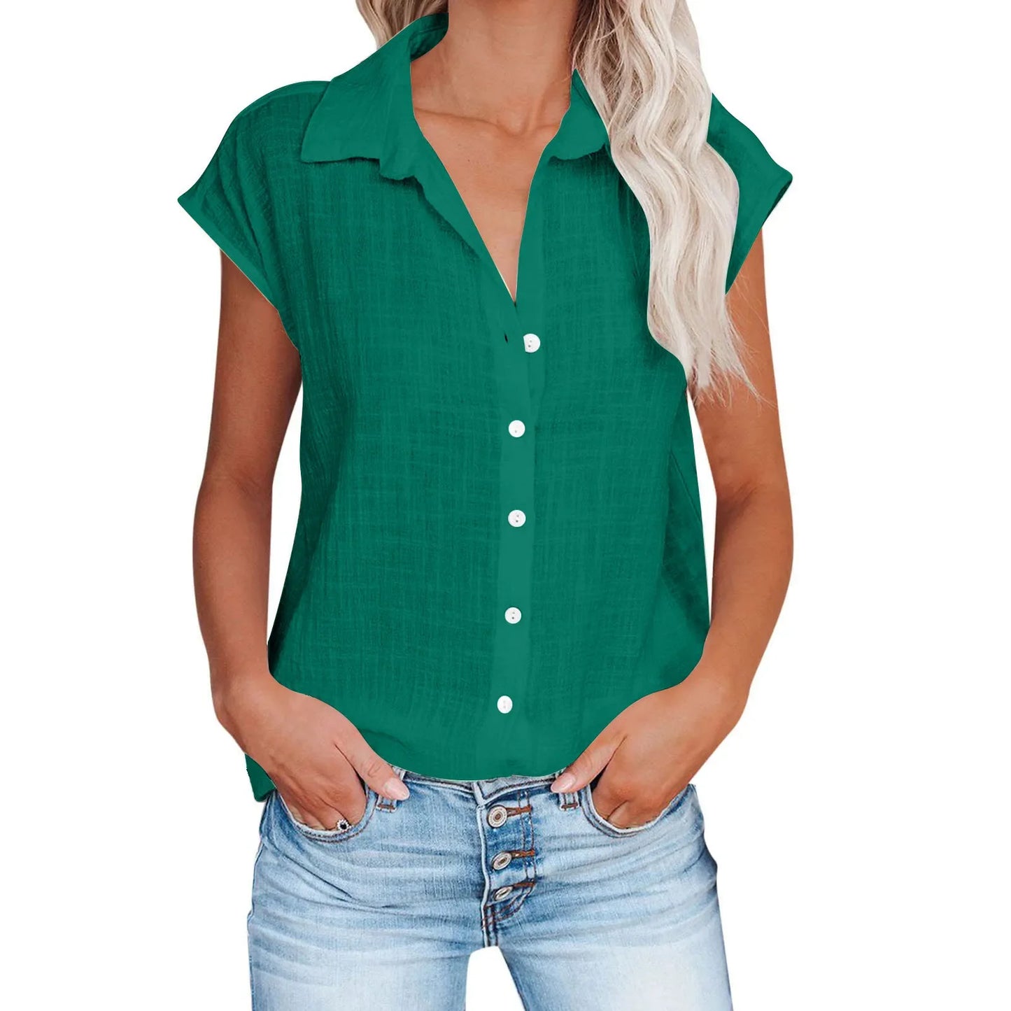 Cotton Linen Shirt Ladies Tops Tee Casual Thin Loose Woman T Shirt Summer Short Sleeve Solid T-Shirts Women Clothing Blouses