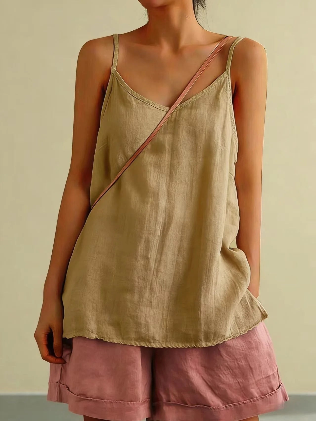Women's Summer Thin Cotton Linen Style Camisole Fashion Sling Tops T-shirt Women Clothing Casual Tank Top Streetwear