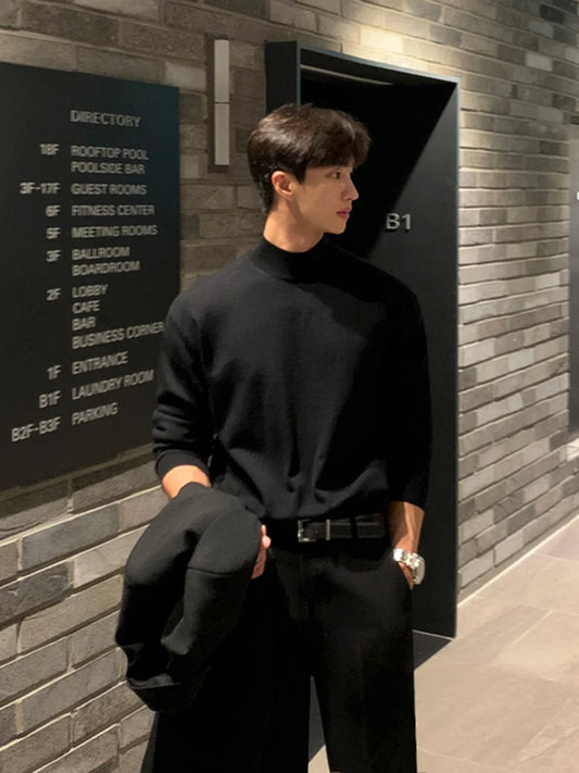 MRCYC Men's Knitted Sweater f High Collar Loose Fit Thiened Mid-Ne Bla Boting irt Casual Wear Polyester Winter