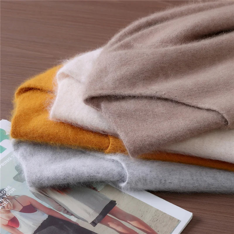Fall/Winter Fashion Mink Cashmere Women's V-neck Pullover Bottom Shirt Slim Knitted Sweater Short Plus Size