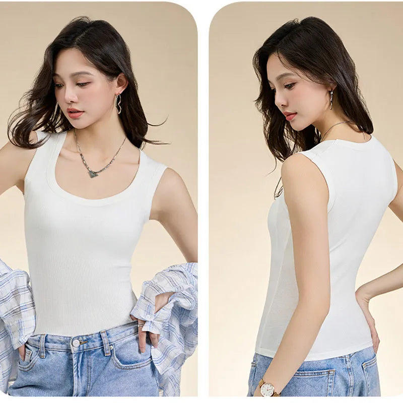 S-XL For 40-75kg Sleeveless Camisole Top With Cup for Women Breathable Wide Shoulder Outerwear Inner Wear Vest With Build-in Bra