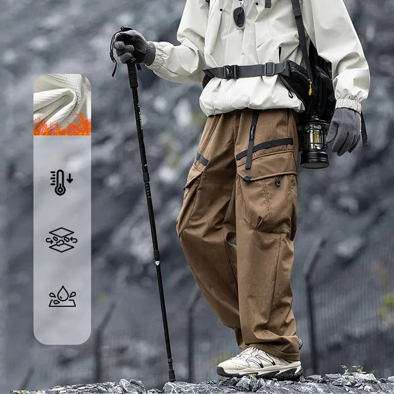 Winter Hiking Pants Men Outdoor Fleece Waterproof Windproof Mountaineering Trousers With Belt Large Pocket Camping Trekking Pant