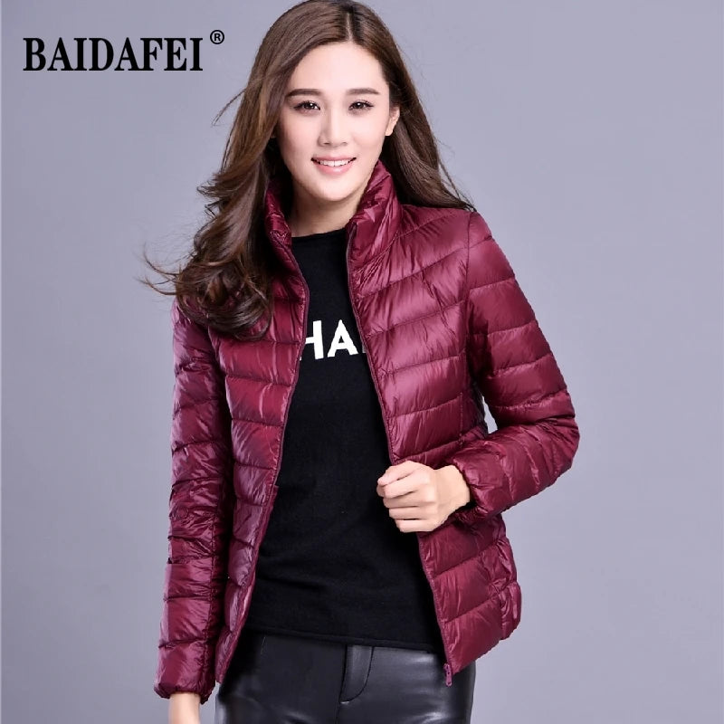 Women Short Puffer Jacket 2026 New Fashion Stand Collar Lightweight Water-Resistant Packable Female Down Parka Casual Coat
