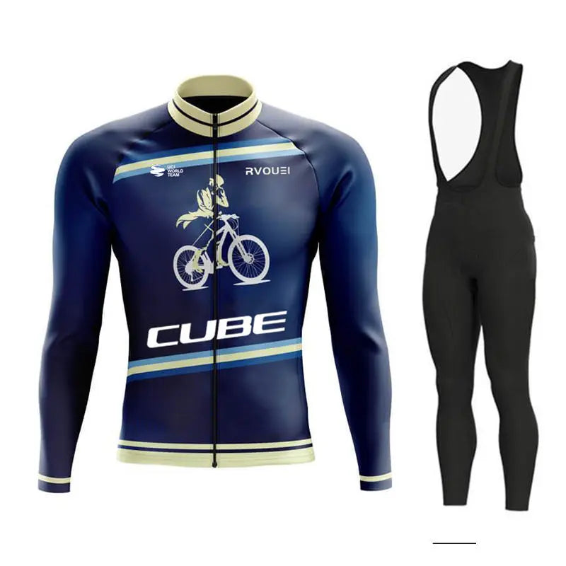 Cube Team Breathable Long Sleeve Men Cycling Jersey Set MTB Bike Clothing Autumn Bicycle Clothes