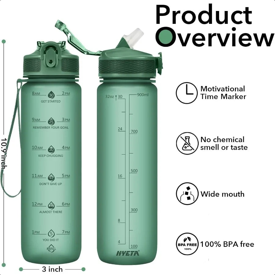 32oz Water Bottles with Straw Stay Motivated and Hydrated with Convenient Times to Drink Markings Durable Leakproof