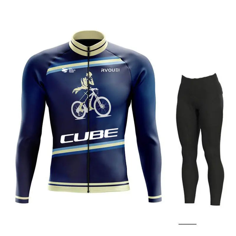 Cube Team Breathable Long Sleeve Men Cycling Jersey Set MTB Bike Clothing Autumn Bicycle Clothes