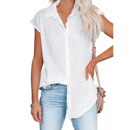 Cotton Linen Shirt Ladies Tops Tee Casual Thin Loose Woman T Shirt Summer Short Sleeve Solid T-Shirts Women Clothing Blouses