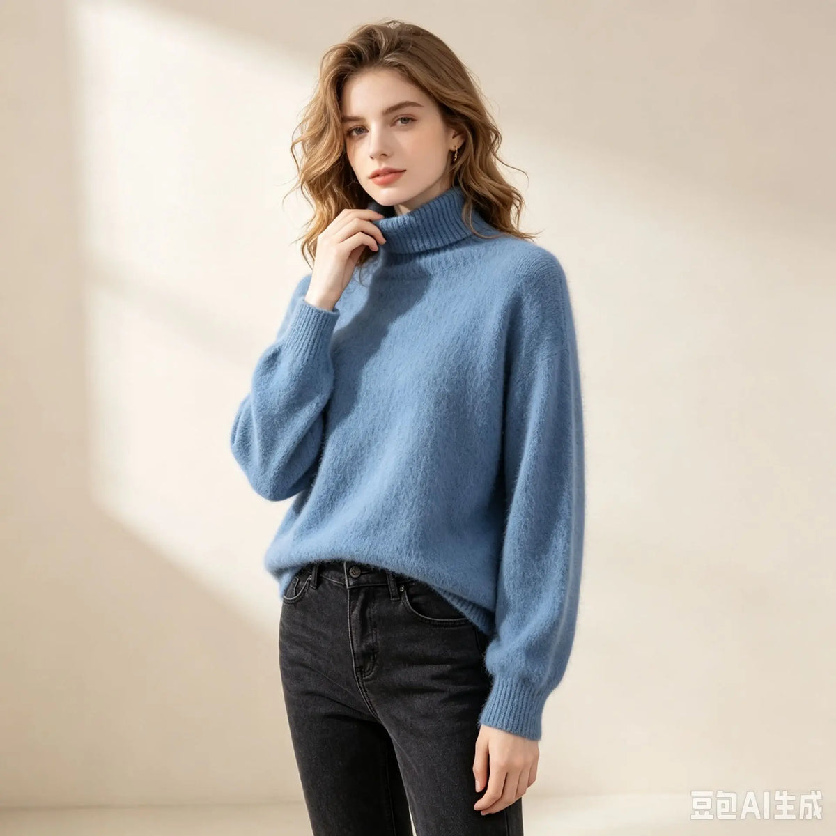High End Mink Fur Sweater, Women's Solid Color High Collar Pullover, Cashmere Warm Sweater, Knitted Base Sweater, Autumn Winter