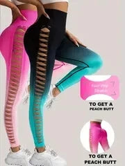 2 Pack US Local Women’s Gradient Hollow Out Yoga Tight Buttocks Lift Sexy Athletic High Waisted Tummy Control Workout Yoga Pants