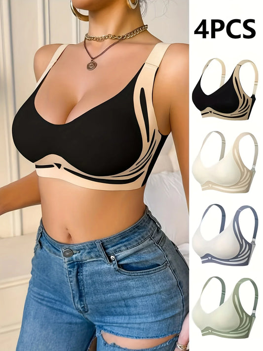 4pcs Plus Size Deluxe Anti-Gravity Lifting Bra - Closed Double Breasted Front, Comfortable & Breathable Light Beige-Friendly Sea