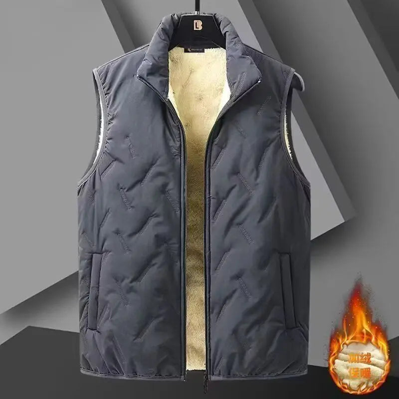 Thickened Lamb Velvet Vest Men's Autumn Winter Outerwear Warm Heating Casual Business High Collar Polyester Fiber Jacket