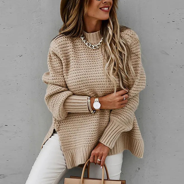 Ladies Long Sleeve Coarse Knit Sweaters Fashion One Knit Tops Sweet Style Irregular Acrylic Blend Long Sleeve Mid-Length