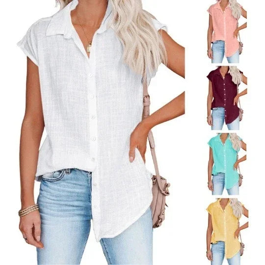 Cotton Linen Shirt Ladies Tops Tee Casual Thin Loose Woman T Shirt Summer Short Sleeve Solid T-Shirts Women Clothing Blouses