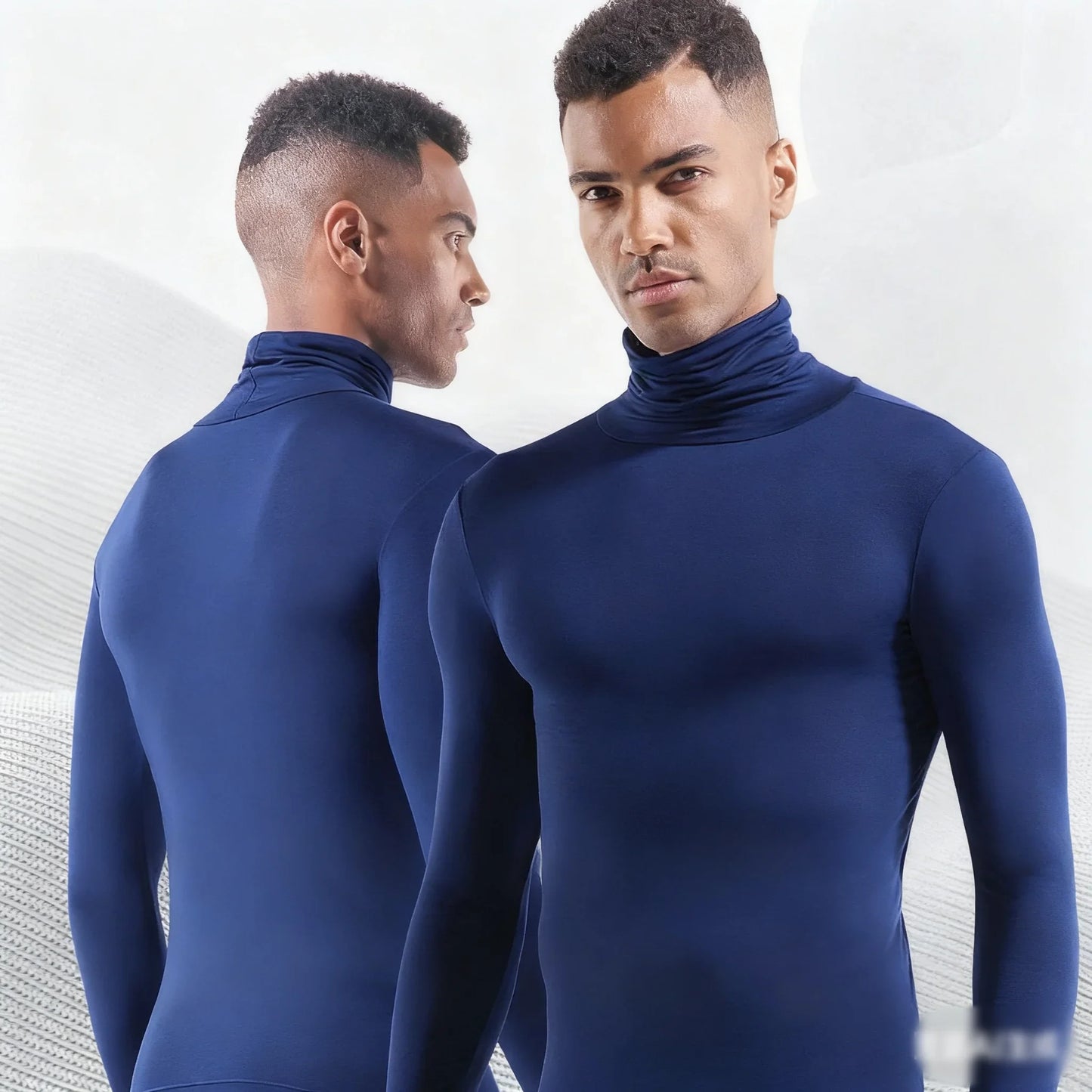 2025 Autumn New Men Mid To High Collar Warm Clothes Solid Color Outdoor Leisure  Male Running Slimming Long Sleeve Bottom Shirt