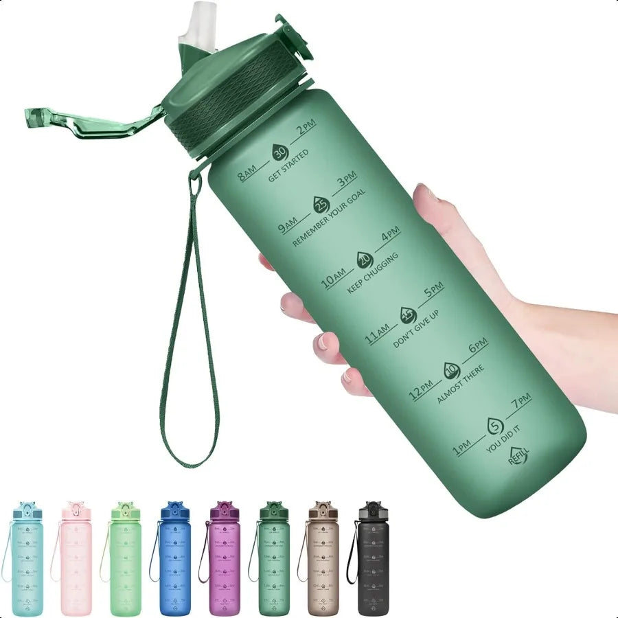 32oz Water Bottles with Straw Stay Motivated and Hydrated with Convenient Times to Drink Markings Durable Leakproof