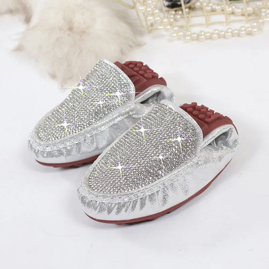 Sequines Cloth Women foldable flats crystal rivets mocasines female elastic band slip on loafers 41-43 big size work shoes