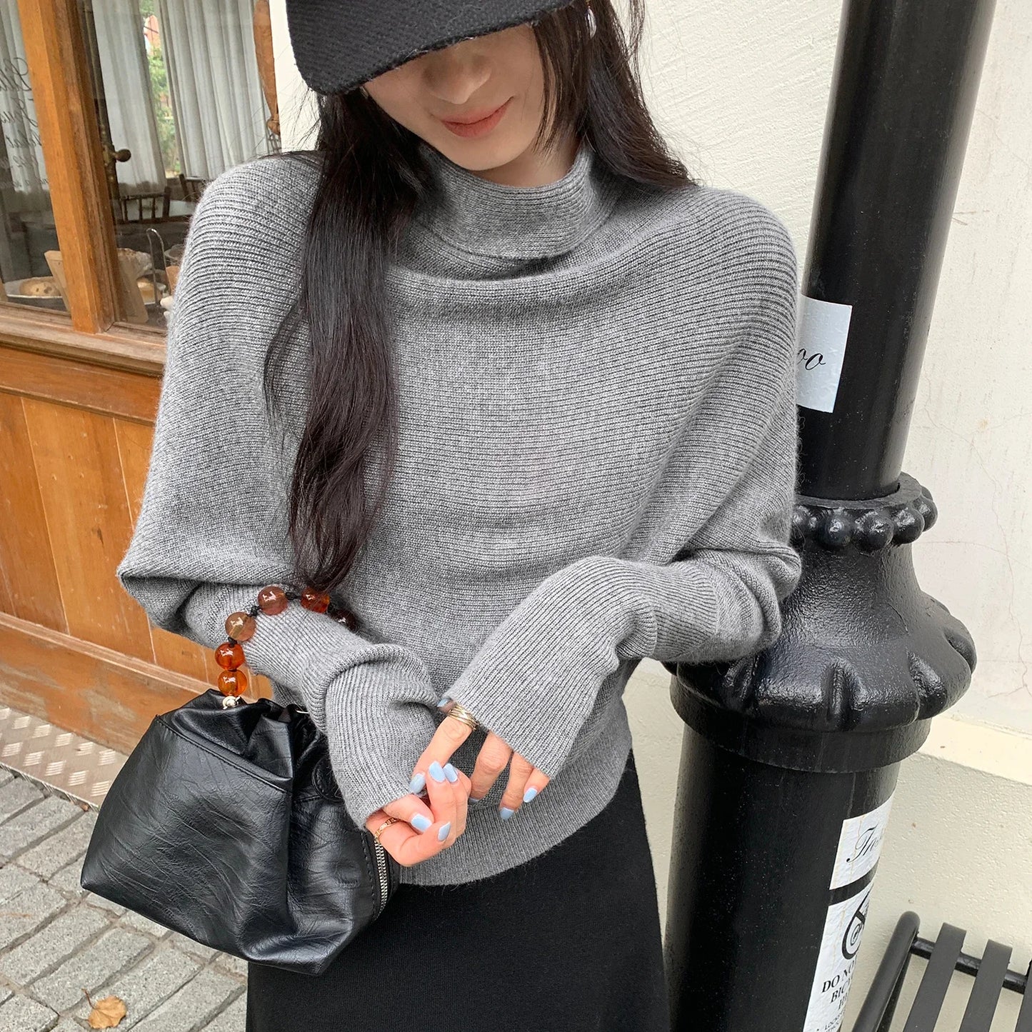 Trendy Autumn Winter Advanced Slouchy Neck Soft Warm Jumper Fashion Knitted Women's Pullover Women Batwing Sleeve Loose Sweater