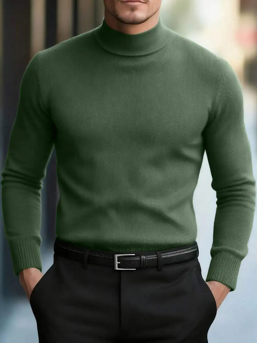 Men's Black Loose Fit Long Sleeve Turtleneck Sweater for Autumn Winter