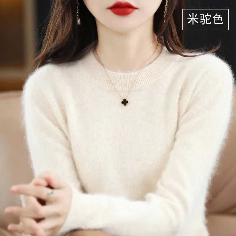 Autumn And Winter New Women's Semi-high-necked Mink Cashmere Sweater Wool Knitted Bottom Shirt