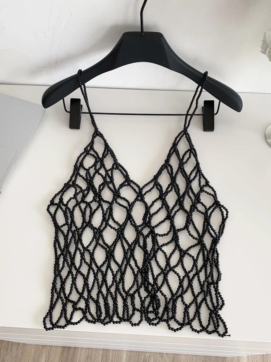 Summer Pearl Design Women's Tank Top Vest Heavy Work Strap Hollow out Outerwear Elegant Lady Style Casual Wear Polyester ...