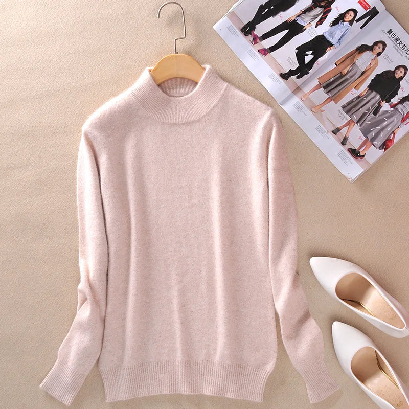 18 Colors Women Cashmere Sweater Pullovers Long Sleeve Pull Femme Half Turtleneck Pullover Women Jumpers