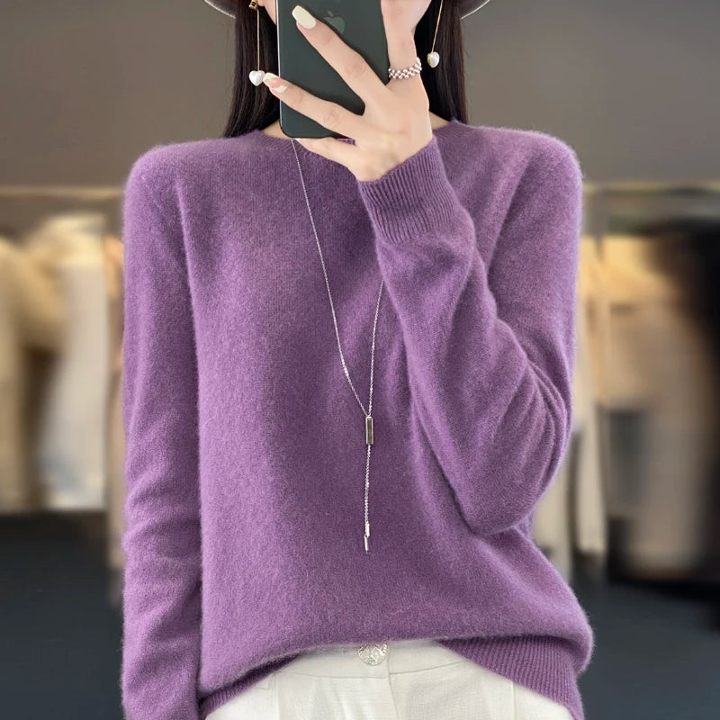Fall/winter 2026 new cashmere sweater women's sweater 100% merino wool fashion O-neck Spring/Autumn warm pullover