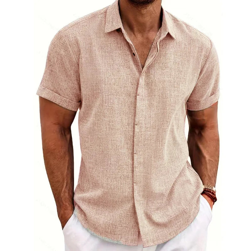 Men's Cotton Linen Short Sleeved Shirt Summer Casual Shirts Fashion Tops Men Clothing Streetwear
