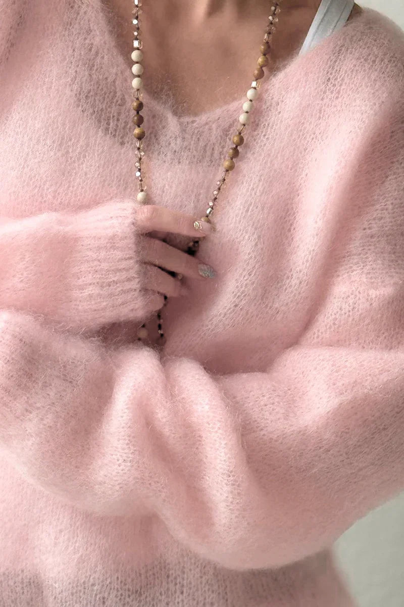 Women'S Soft V Neck Pullover Sweater  Casual Detail Light Pink Loose Fit for Spring Fall Spring