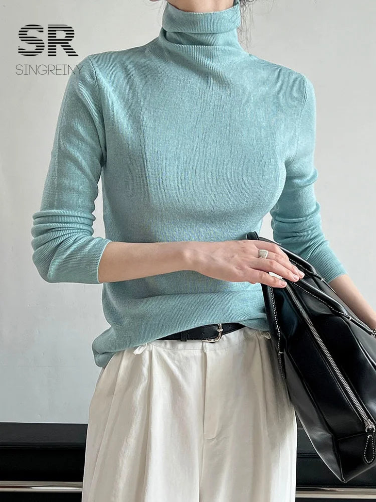 Winter Wool Basics Knitted Top 2026 Women Turtleneck Long Sleeves Slim Warm Pullovers Autumn Solid Cashmere Sweater
