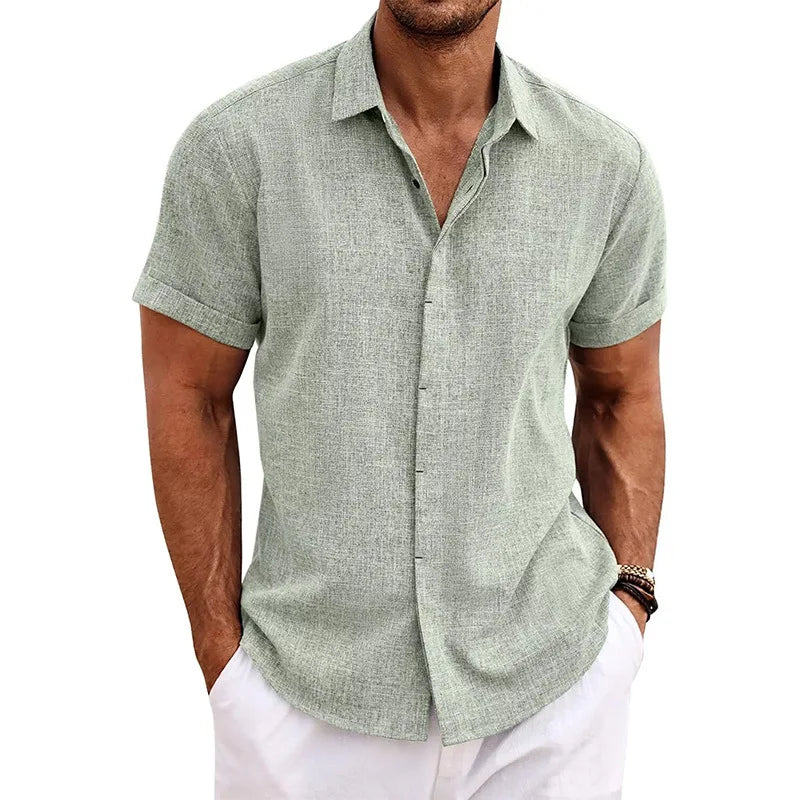 Men's Cotton Linen Short Sleeved Shirt Summer Casual Shirts Fashion Tops Men Clothing Streetwear