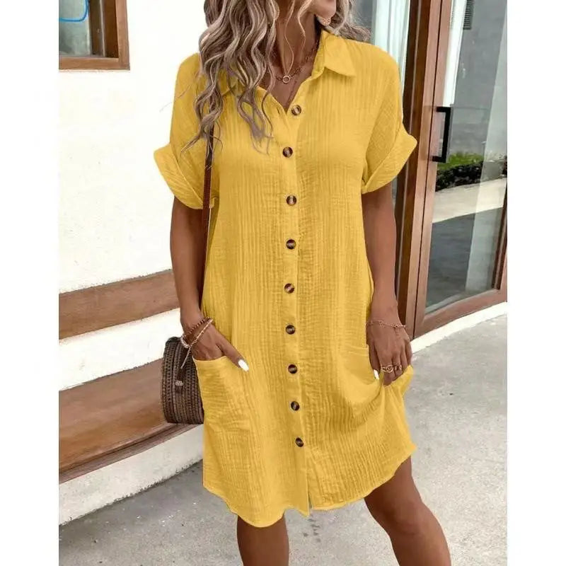 Fashion Casual Cotton Linen Style Dress Woman Short Sleeved Loose Dresses for Women Harajuku Long Shirts