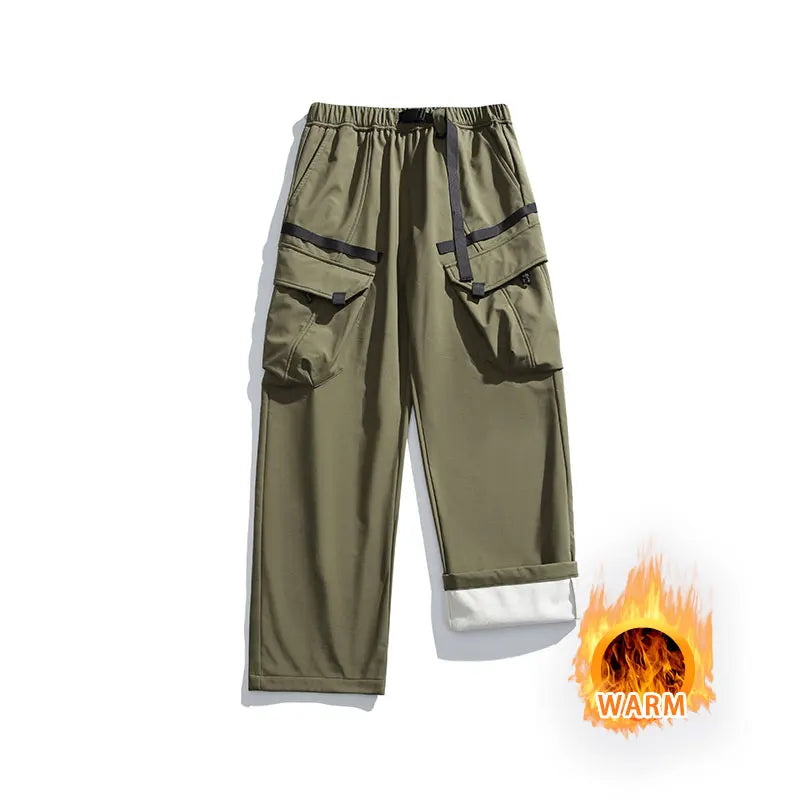 Winter Hiking Pants Men Outdoor Fleece Waterproof Windproof Mountaineering Trousers With Belt Large Pocket Camping Trekking Pant
