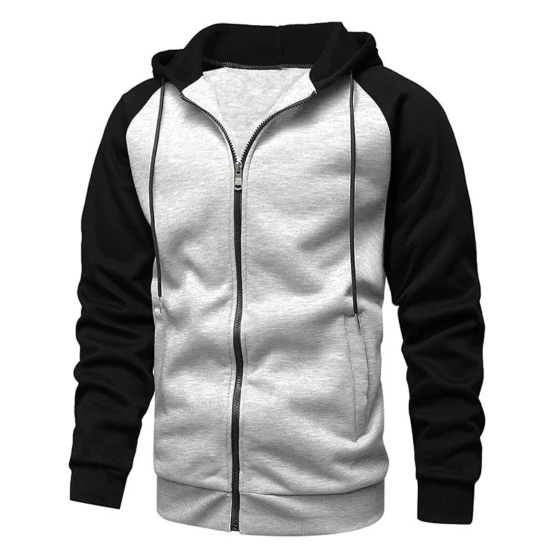 Men's Fleece Lined Zipper Hoodie Casual Oversized Autumn Winter New Style Color Block Sweater Polyester Cotton Blend Long Sleeve